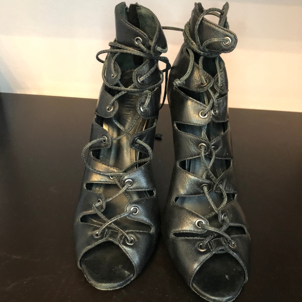 SCHUTZ SEXY LACE UP HEELS - Black, TIE UP, TRENDY